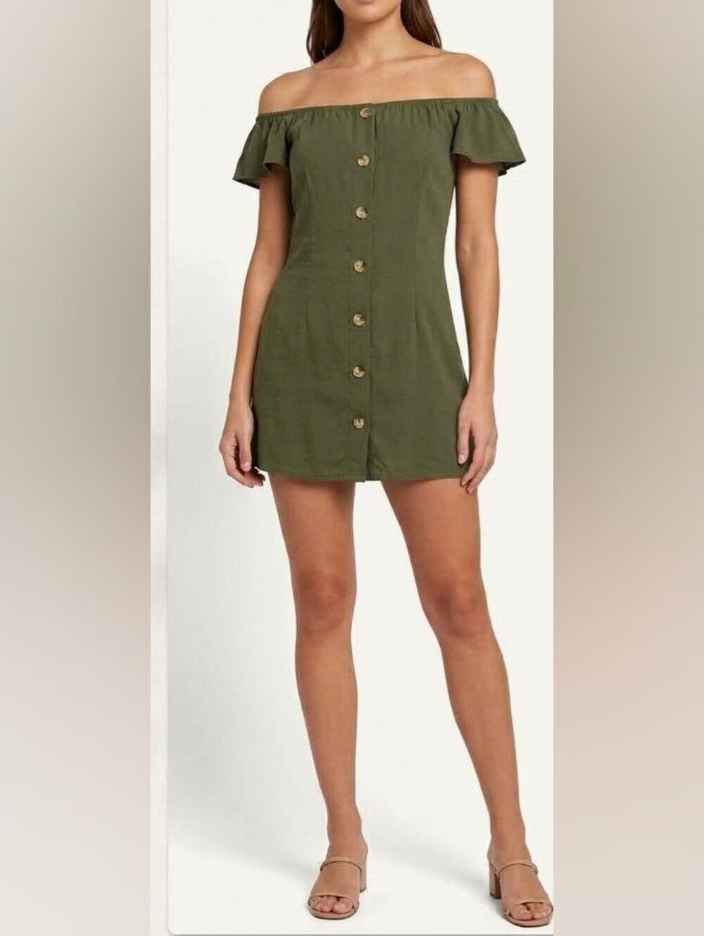 Zuiki Made in Italy Olive Green Off Shoulder Mini Dress / Tunic Top Small
